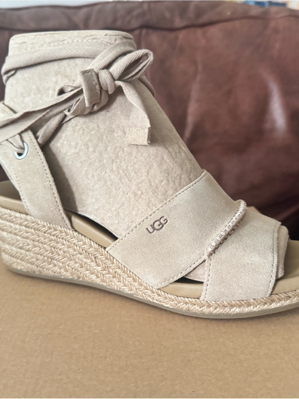 UGG Women's Tan Suede lace up Wedge Sandals NIB